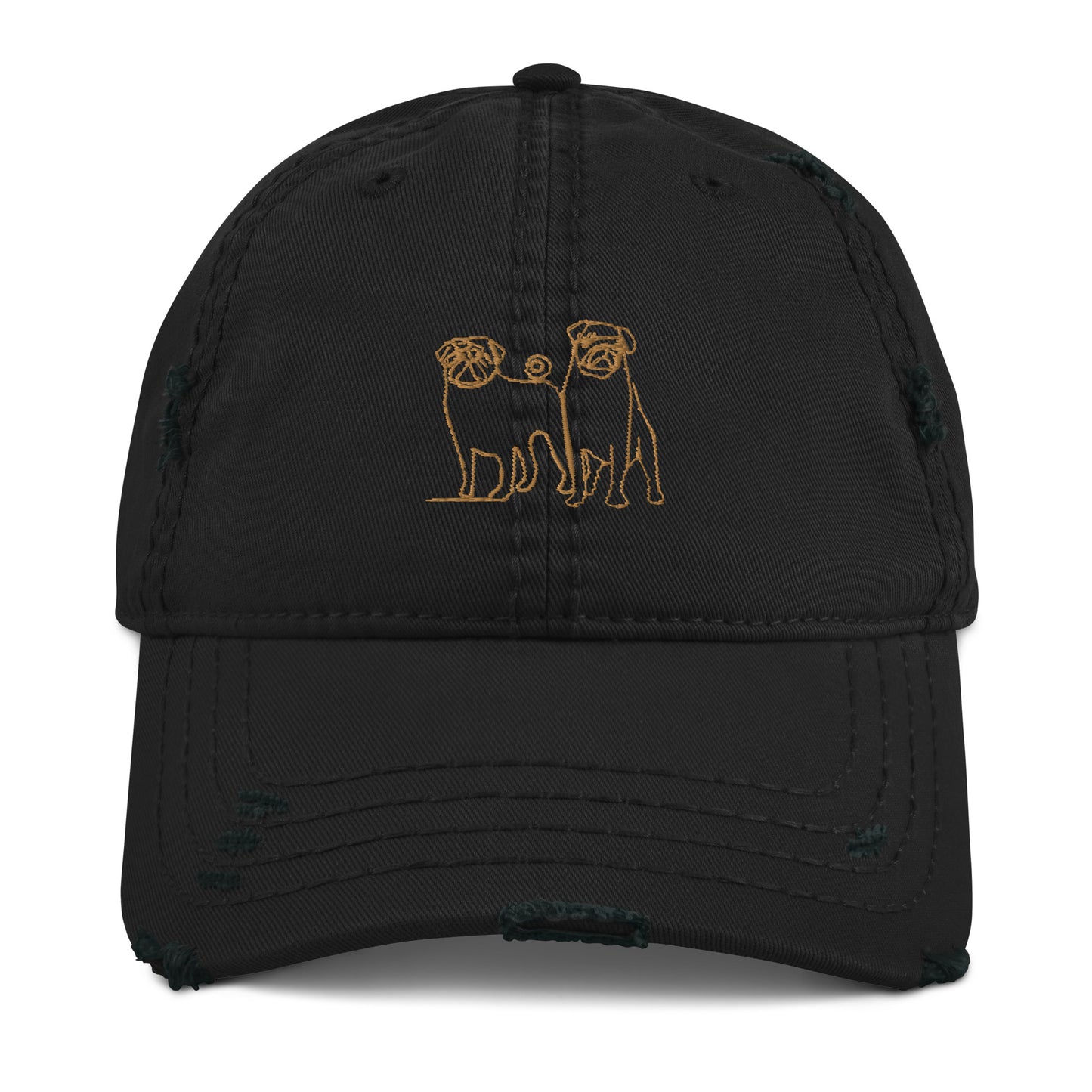 Embroidered - Two Pugs - Distressed Hat