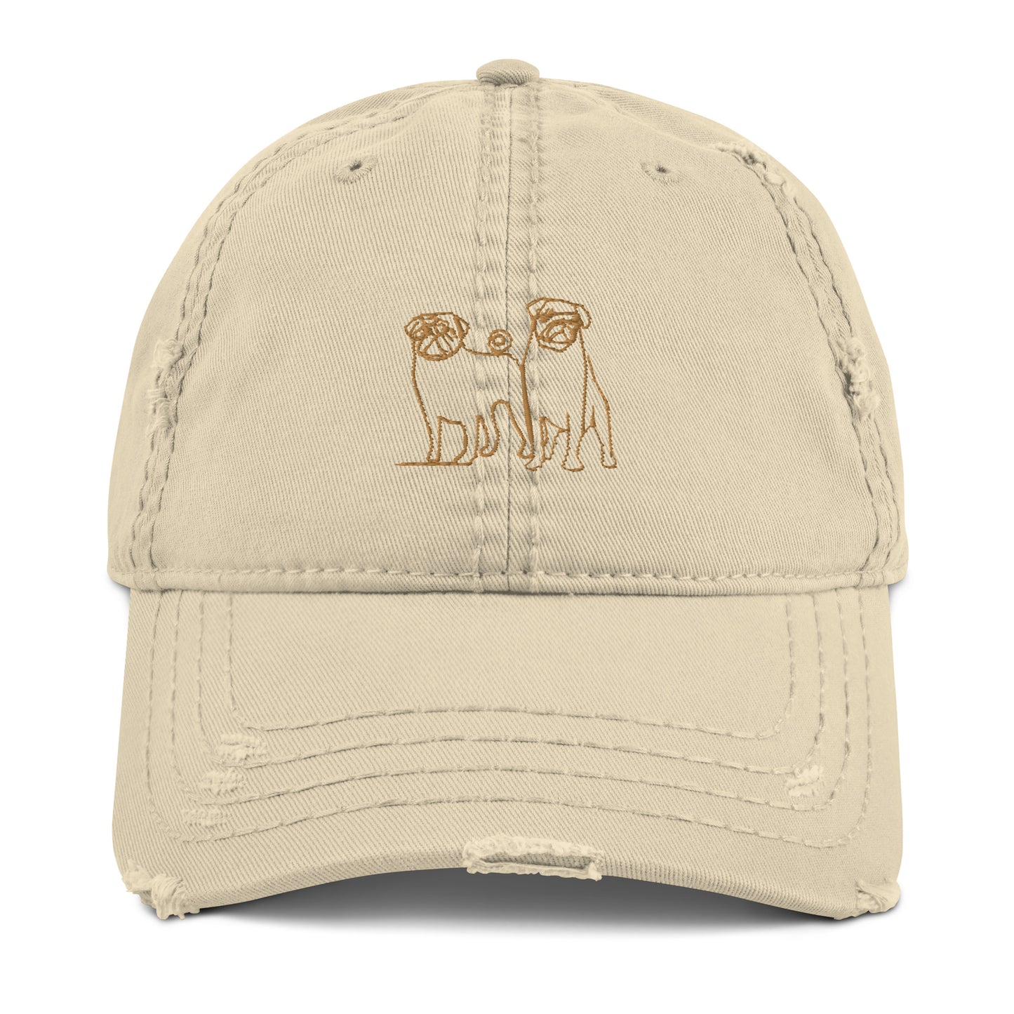 Embroidered - Two Pugs - Distressed Hat