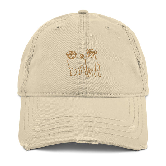 Embroidered - Two Pugs - Distressed Hat