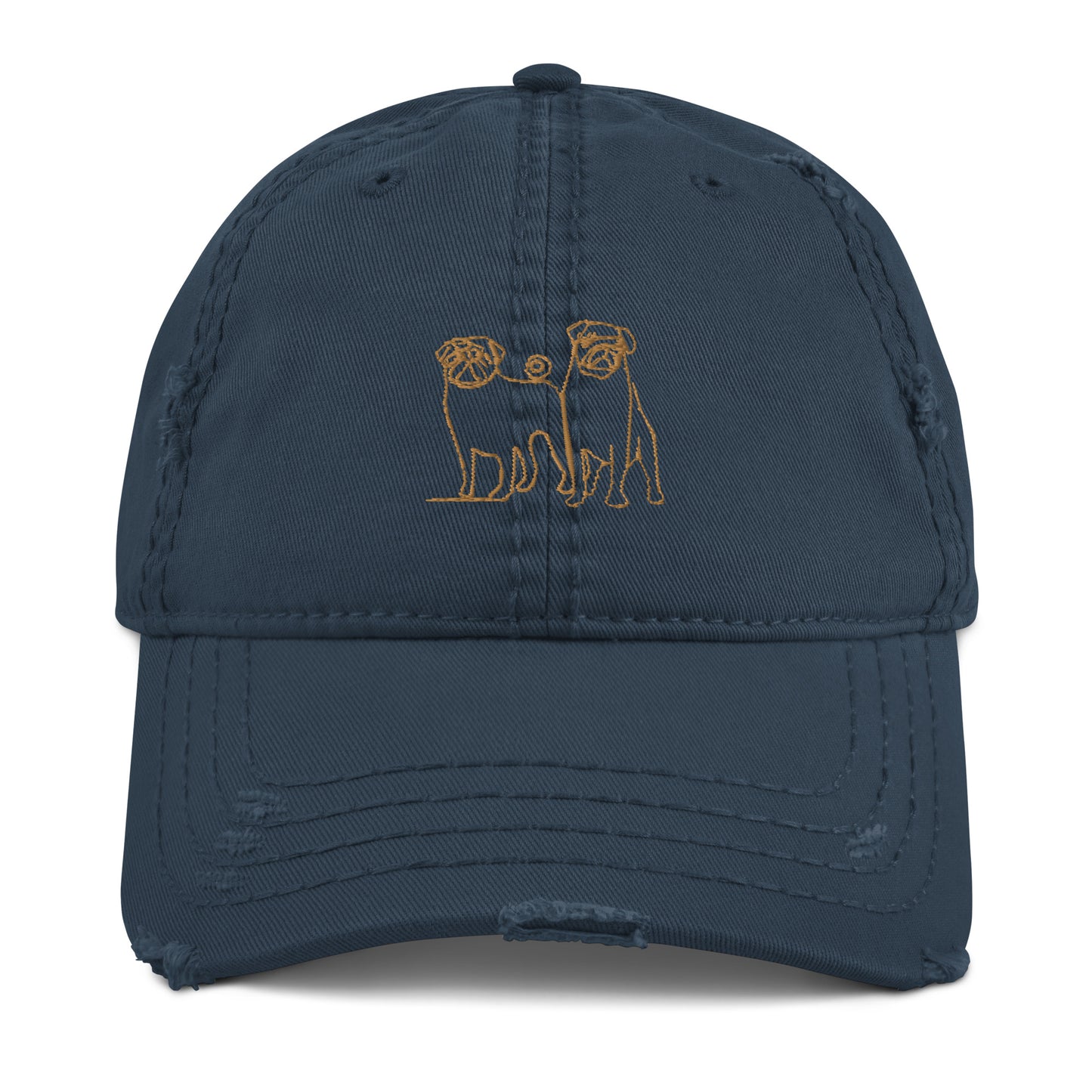 Embroidered - Two Pugs - Distressed Hat