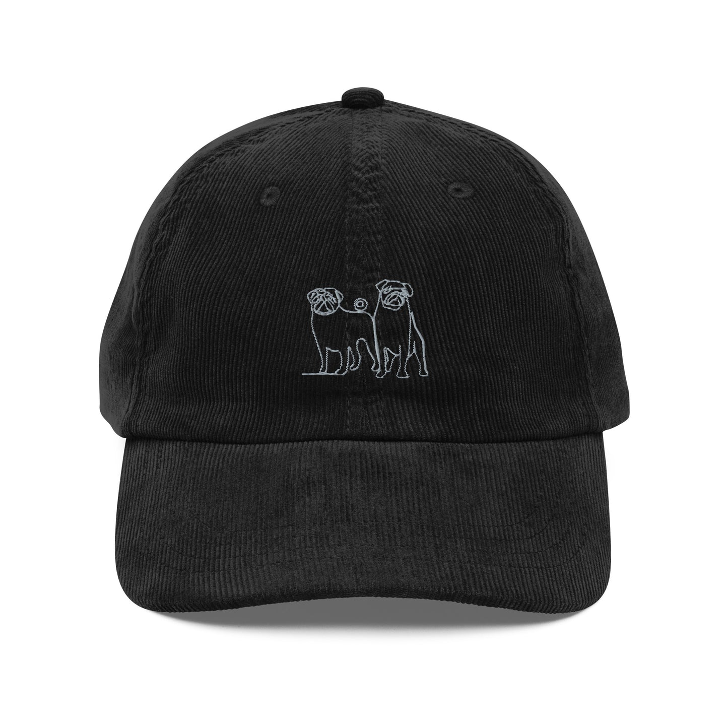 Embroidered - Two Pugs - Vintage corduroy cap