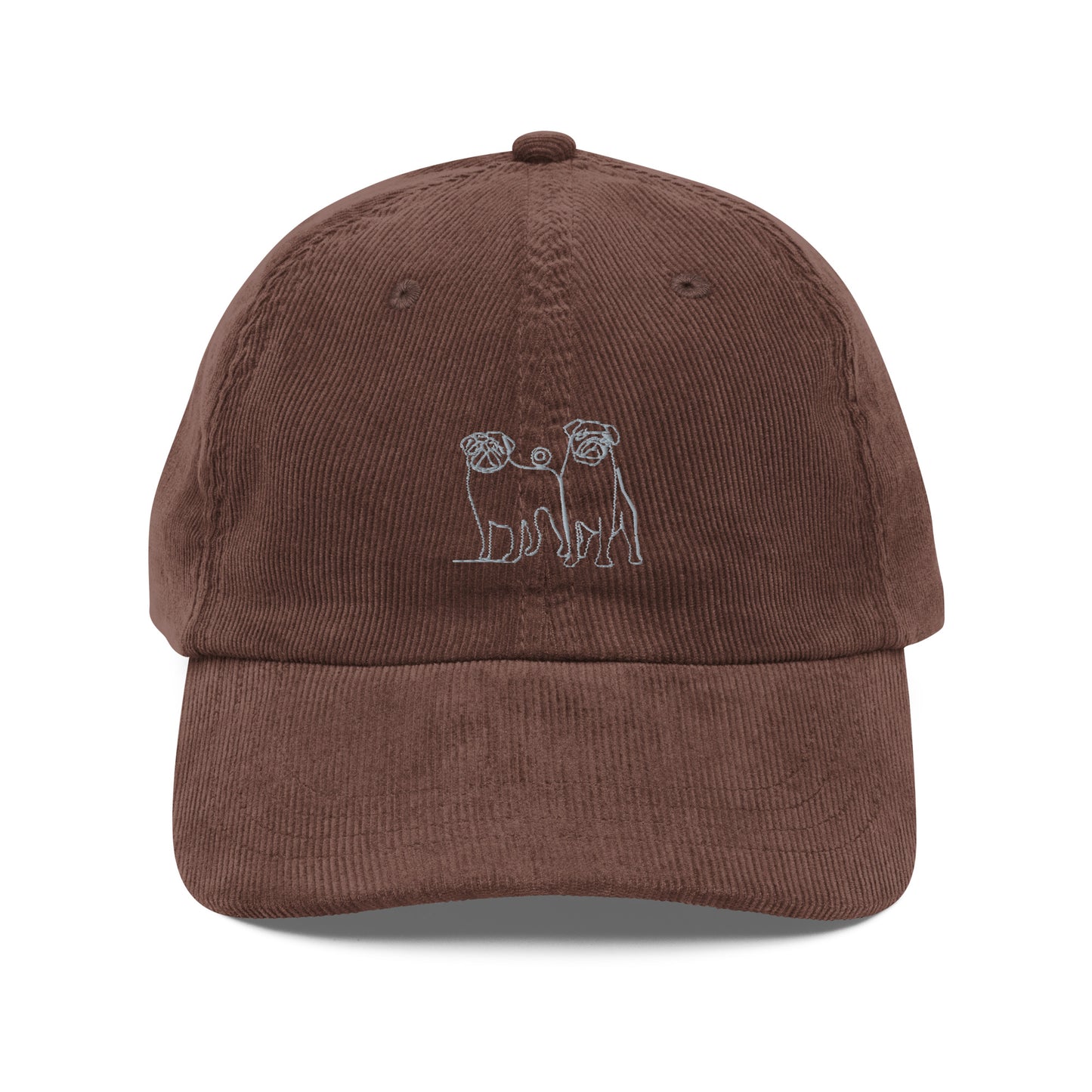 Embroidered - Two Pugs - Vintage corduroy cap