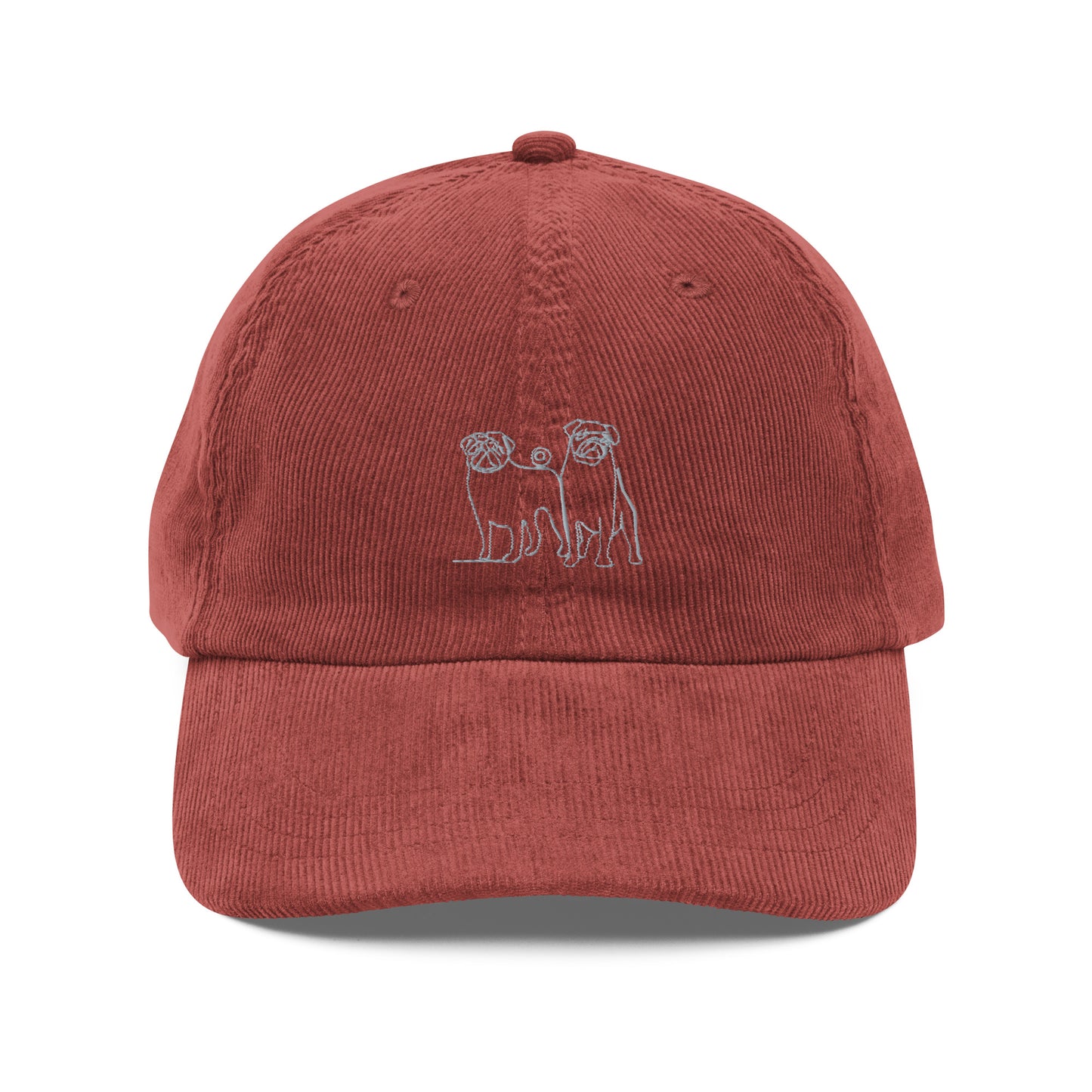 Embroidered - Two Pugs - Vintage corduroy cap