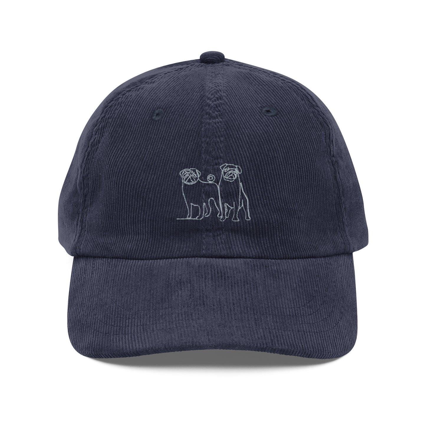 Embroidered - Two Pugs - Vintage corduroy cap
