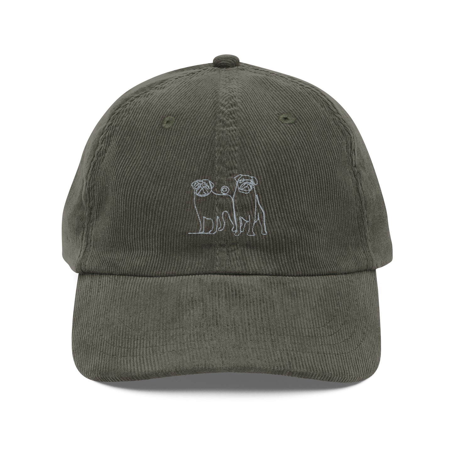 Embroidered - Two Pugs - Vintage corduroy cap